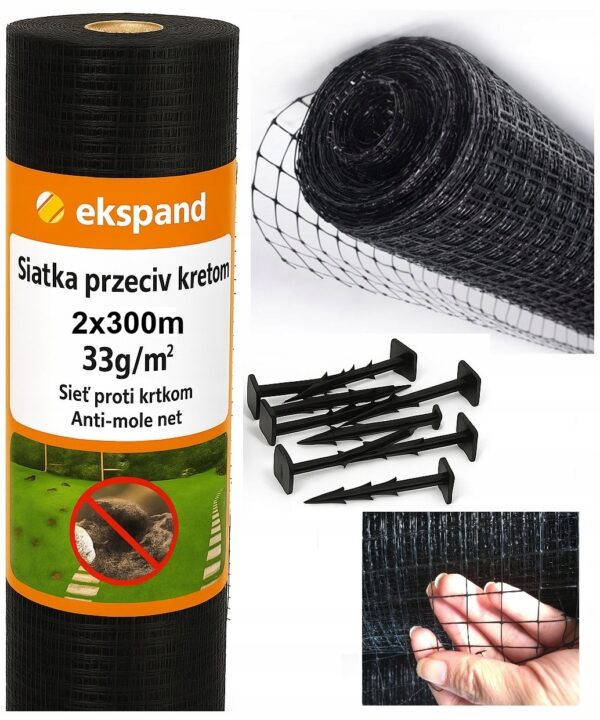 Siatka na krety 2x300 nornice przeciw kretom PREMIUM 33g MOCNA 100 KOŁKÓW