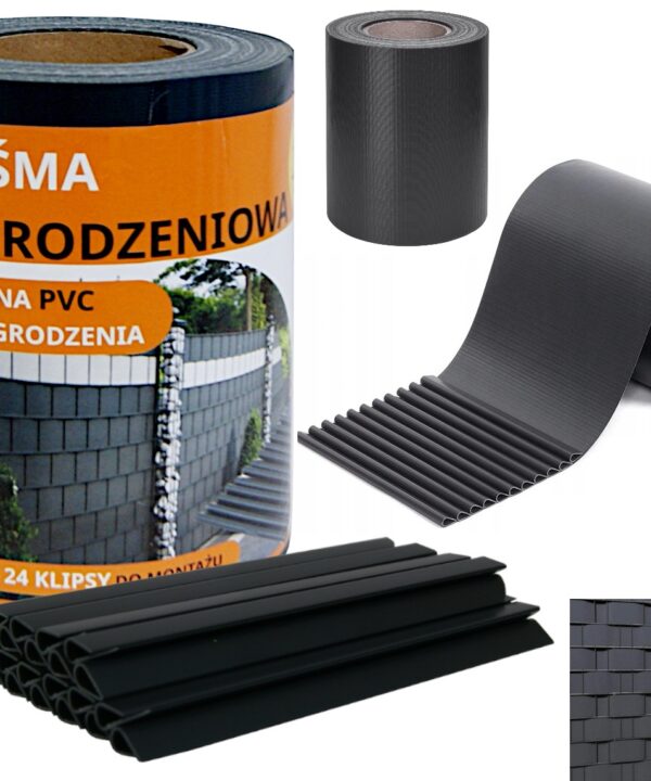 Taśma ogrodzeniowa 19cm PVC szara/grafit