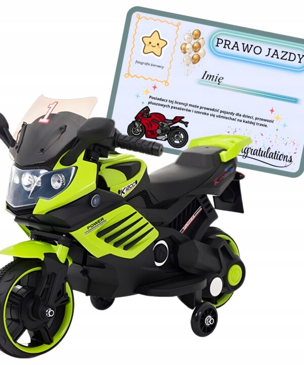 Motor motocykl ścigacz na akumulator światła LED dla dzieci zielony