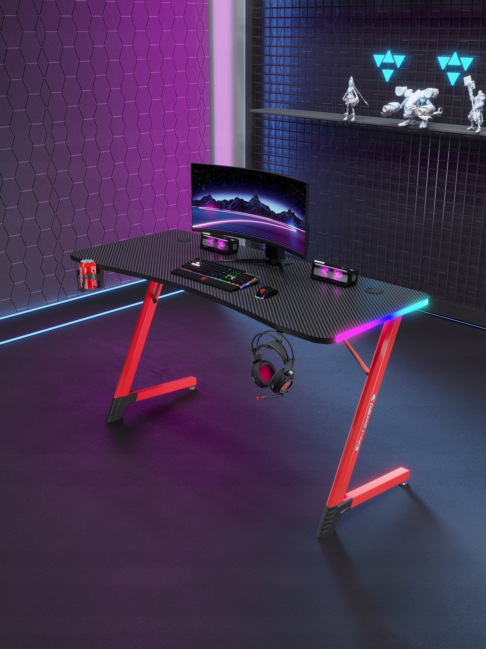 - e811c3d646308505d7126d1b5f01jpg - strefamarki Biurko Gamingowe Komputerowe Stół dla Gracza Nowoczesne LED 120 cm czarne