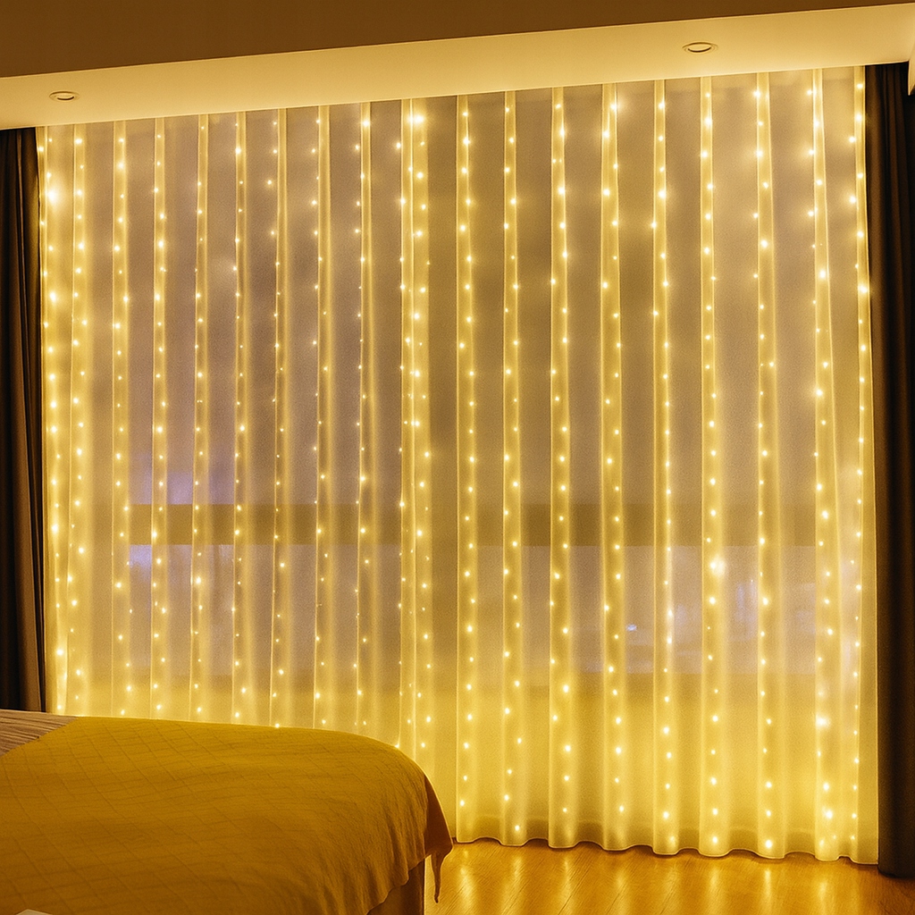 - ee0ffdb2422f90f8ace8983bb4fd-1jpg - strefamarki Kurtyna Świetlna na Okno 300 LED Lampki Świąteczne Choinkowe Girlanda 3x3m