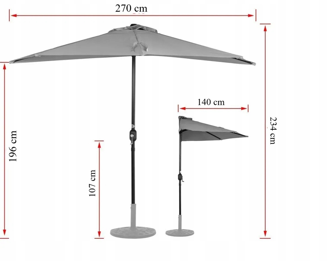 - f89ec3594abe91b6eecb7bc4e071jpg - strefamarki PARASOL balkonowy PÓŁPARASOL ogrodowy TARAS półokrągły 2,7m beżowy PREMIUM