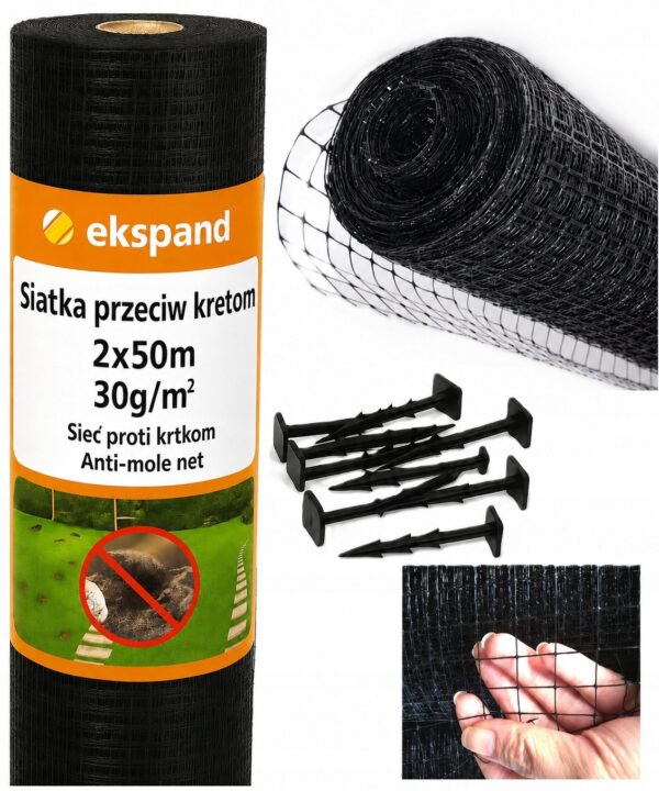 Siatka na krety 2x50 nornice przeciw kretom PREMIUM 30g MOCNA 100 KOŁKÓW