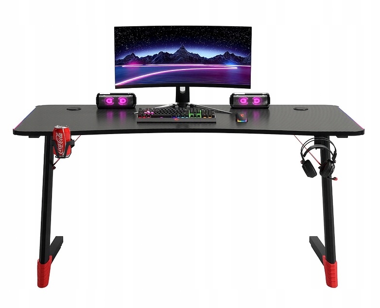 - ff94d408429da3bccf7fbc870fbejpg - strefamarki Biurko gamingowe komputerowe stół dla gracza nowoczesne LED 140 cm czarne