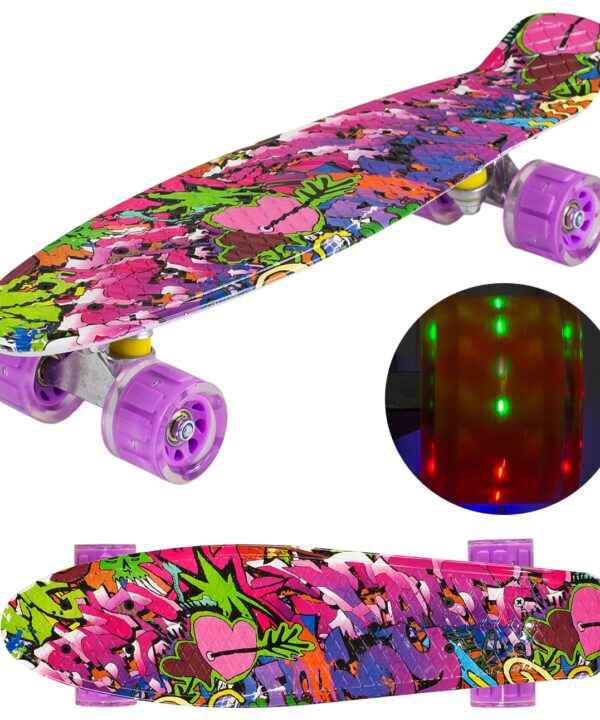 Deskorolka Fiszka LED - Graffiti fioletowa