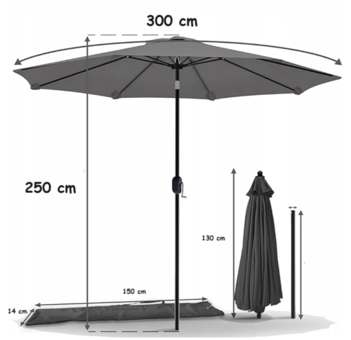 - parasol 300cm szary 